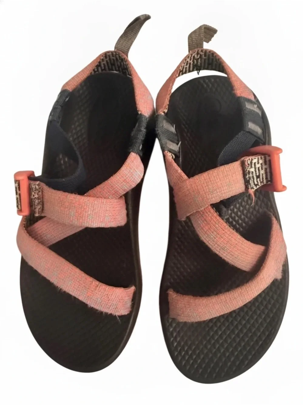 Chaco Kids' Z/1 Ecotread hiking sandals in coral &blue. Size 3